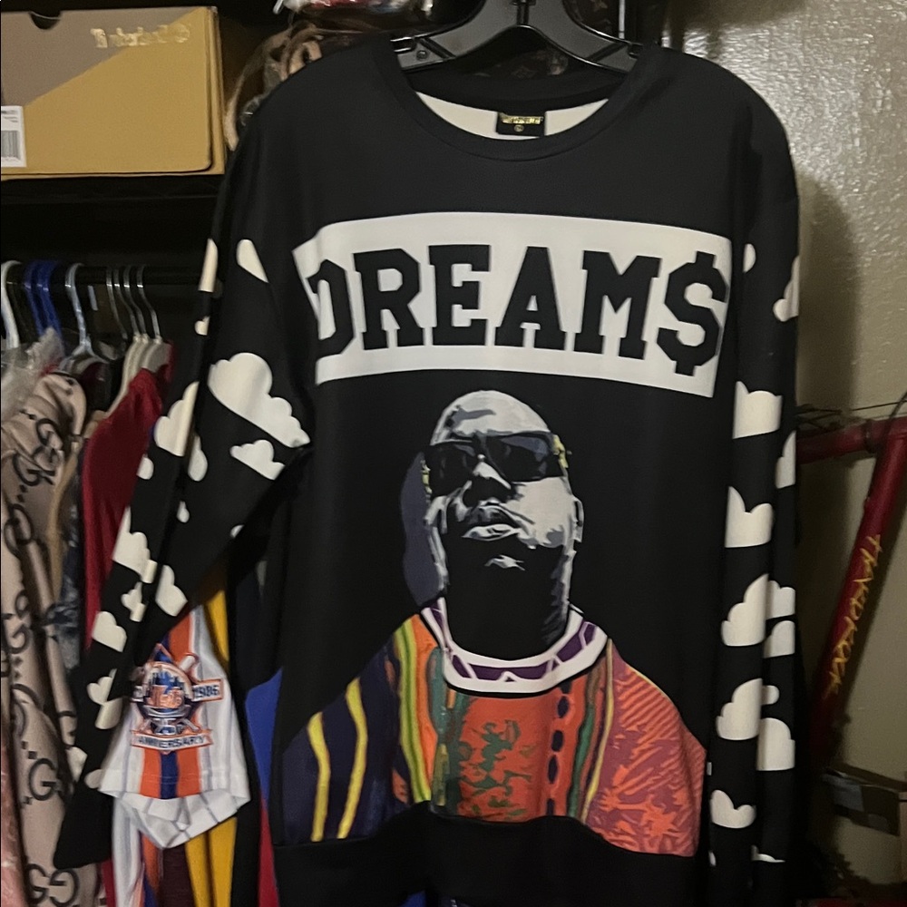 Black DREAM$ Graphic Crewneck Sweater with Multicolor Portrait
